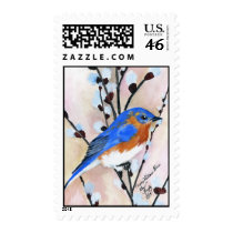 Bluebird and pussy willow stamp