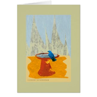 Bluebird at fountain collage Card card