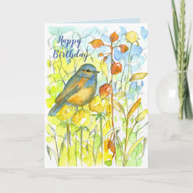 Bluebird Autumn Leaves Happy Birthday Card Zazzle