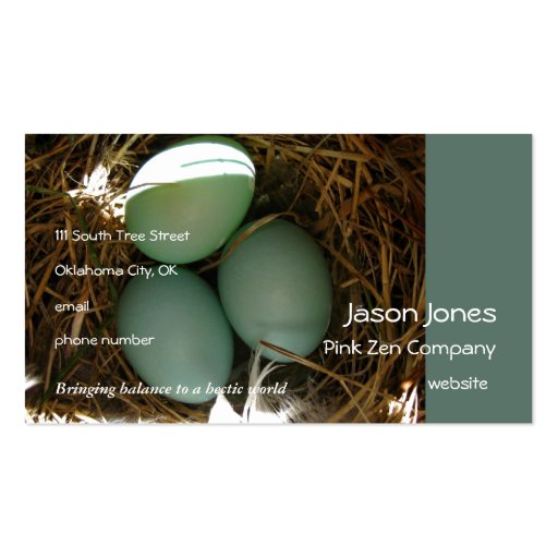 Bluebird Eggs times three Business Card (front side)