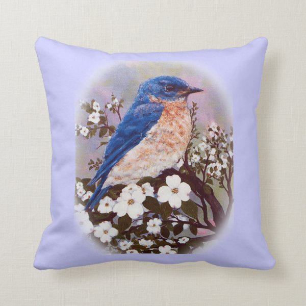 Bluebird on dogwood painting throw pillow
