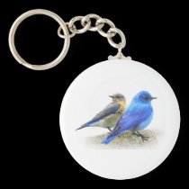 bluebird pair, male and female mountain bluebirds keychains