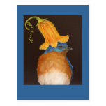 bluebird with squash blossom hat postcard