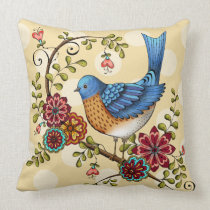 Bluebird with Yellow Polka Dots- Throw Pillow