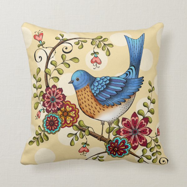 Bluebird with Yellow Polka Dots- Throw Pillow
