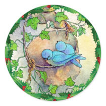 BLUEBIRDS, HOLLY & IVY by SHARON SHARPE stickers by sharonsharpe BLUEBIRDS, HOLLY & IVY by SHARON SHARPE stickers
