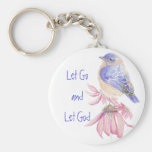 Bluebirds, Motivational Let Go and Let God Quote Keychain