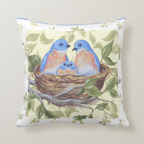 Bluebirds nesting! throw pillows