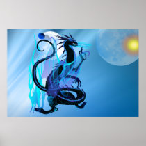 Bluefire Dragon and background Poster