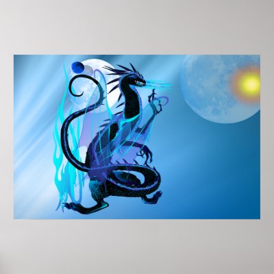 Bluefire Dragon and background Poster by Lotacats