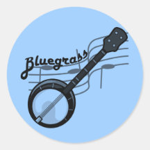Bluegrass music with banjo round sticker
