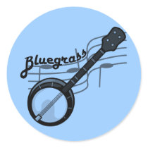 Bluegrass music with banjo round sticker