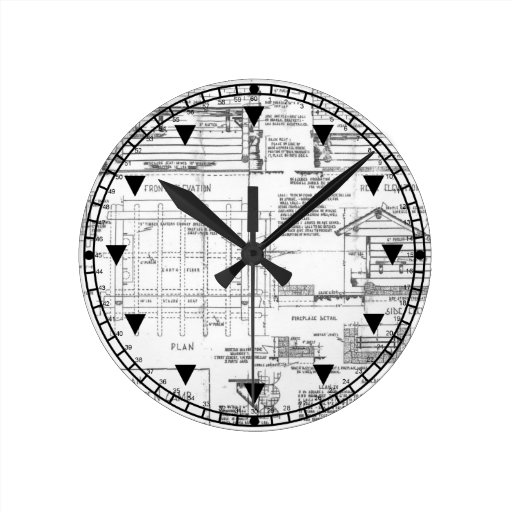 Blueprints Round Clock Zazzle