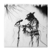 Blues Guitar Player and Band on Stage Ceramic Tile