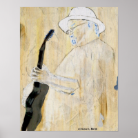 Blues Guitarist Painting in Orange and browns Posters