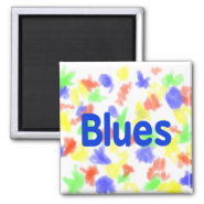 Blues word blue music design.png fridge magnets
