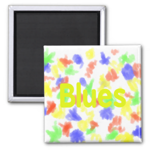 Blues word yellow music design.png fridge magnet