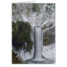 Blurry Waterfall Surrounded by a Snowy Forest Cards