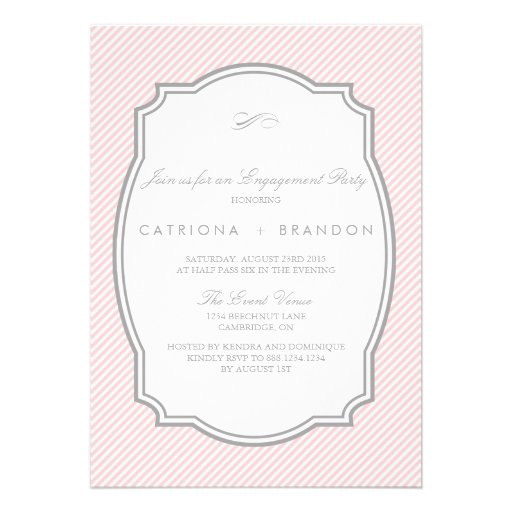 BLUSH AND GREY STRIPED ENGAGEMENT PARTY INVITATION