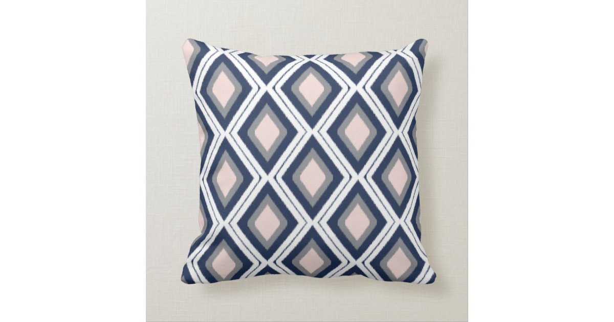 Blush and Navy Diamond Ikat Pattern Throw Pillow Zazzle