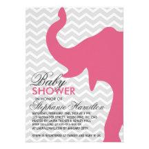 Blush big elephant baby shower announcement