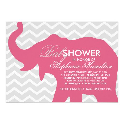 Blush big elephant baby shower invitation