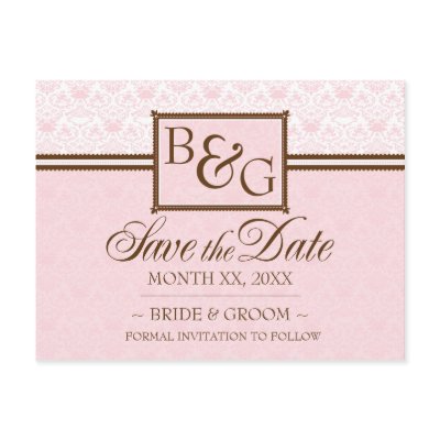 Blush & Brown Save The Date Postcard by twoheartsshoppe