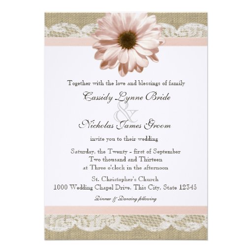 Blush Daisy Country Lace and Burlap Wedding Personalized Announcement