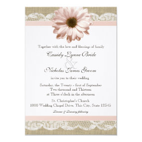 Blush Daisy Country Lace and Burlap Wedding Personalized Announcement