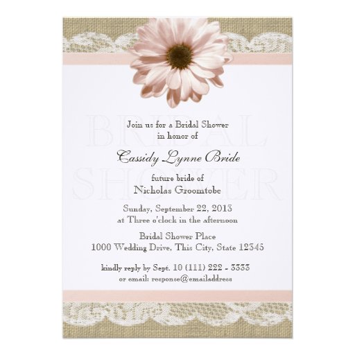 Blush Daisy Country Lace Bridal Shower Custom Invitations