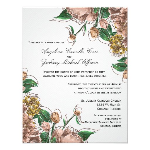 Blush Floral Formal Wedding Invite