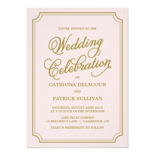 Blush & Gold Whimsical Script Wedding Invitation