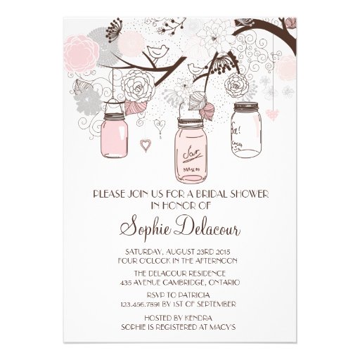 Blush Mason Jars Floral Bridal Shower Invitation