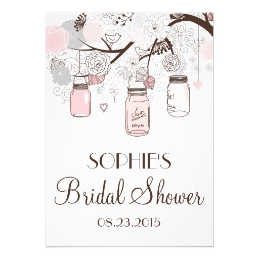 Blush Mason Jars Floral Bridal Shower Invitation