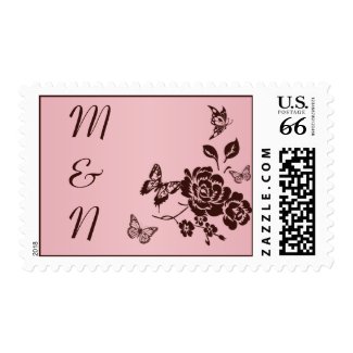 Blush Pink and Brown Butterfly Floral Monogrammed stamp