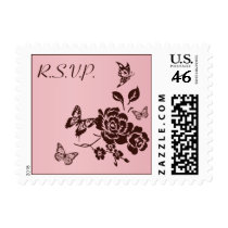 Blush Pink and Brown Butterfly Floral RSVP Stamp