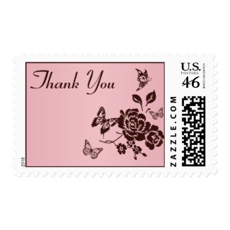 Blush Pink and Brown Butterfly Floral Thank You stamp