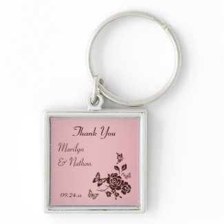Blush Pink and Brown Floral Premium Wedding Favor keychain