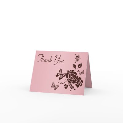 Blush Pink and Brown Floral Thank You Card by NiteOwlStudio