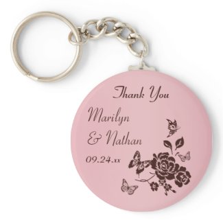 Blush Pink and Brown Floral Wedding Favor keychain