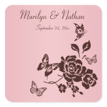 Blush Pink and Brown Flowers Butterflies Sticker