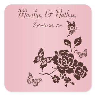 Blush Pink and Brown Flowers Butterflies Sticker sticker