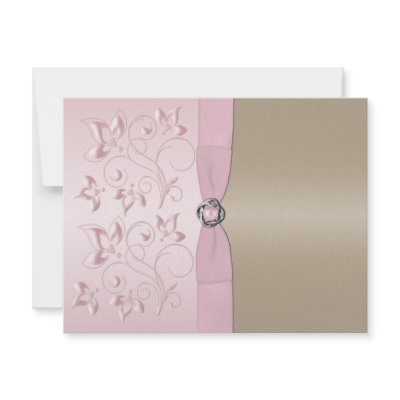 Blush Pink and Champagne Floral RSVP Card Announcements by NiteOwlStudio