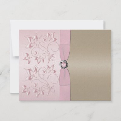 This blush pink with pink pearl love knot RSVP card matches the invitation