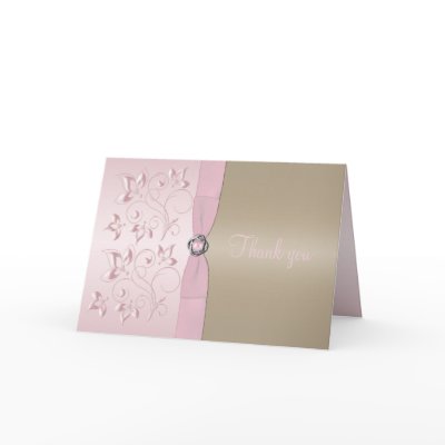 Blush Pink and Champagne Floral Thank You Card by NiteOwlStudio