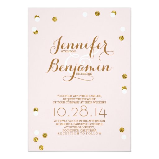 Blush pink and gold confetti modern wedding invite
