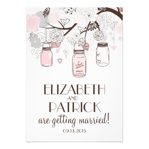 Blush Pink and Grey Mason Jars Wedding Invitation