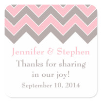 Blush Pink and Pewter Gray Chevron Wedding Favor Sticker