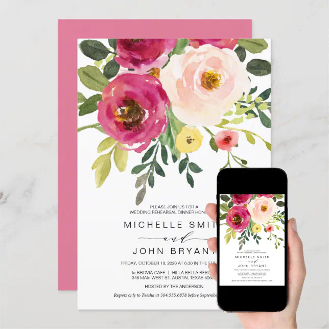 Blush Pink Beauty Floral Wedding Rehearsal Dinner Invitation Zazzle