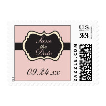 Blush Pink, Cream, and Gray Save the Date Postage